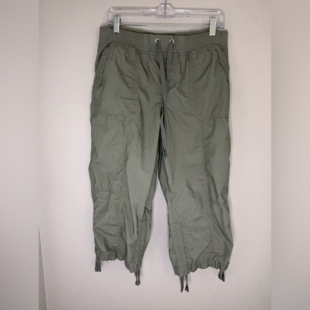DKNY Sport Olive Green Cropped Cargo Pants Drawstring Size M
